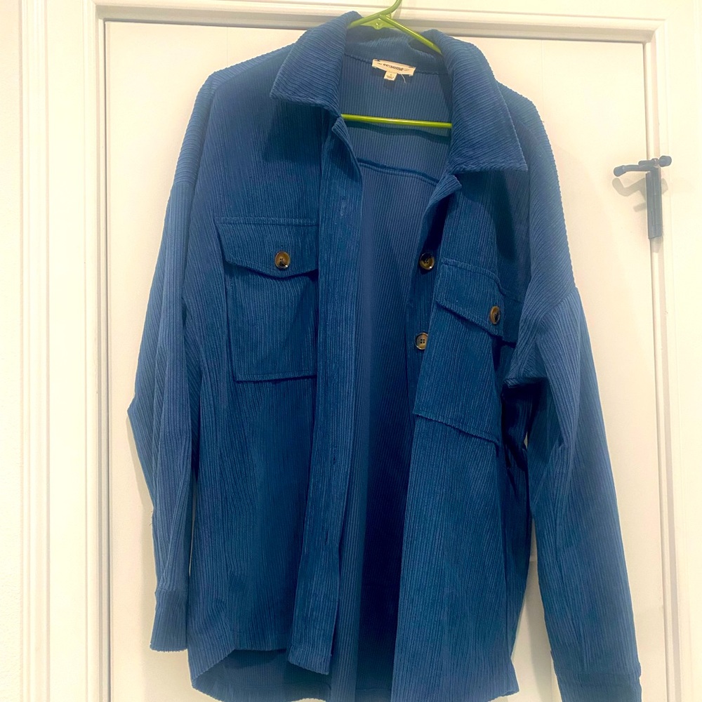Blue corduroy shacket, Sz L, oversized fit